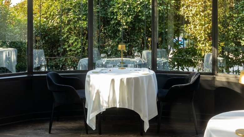 Dining room with large glass windows