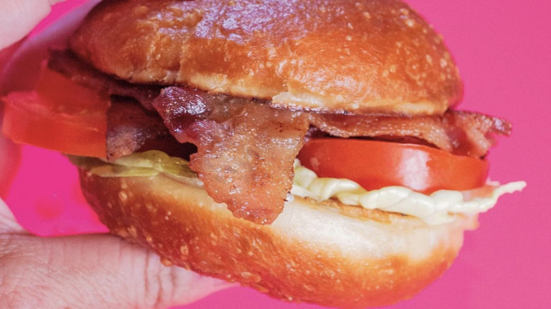 BLT sandwich on donut bread