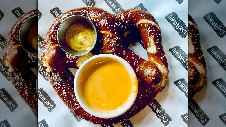 soft pretzel with beer cheese