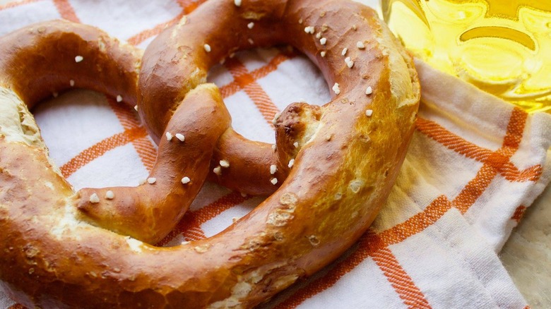 close up bavarian style german pretzel