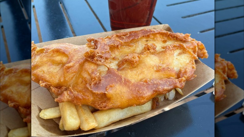 Yorkshire County Fish Shop Fried fish and chips on table