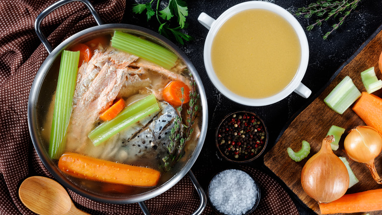 Celery in chicken broth