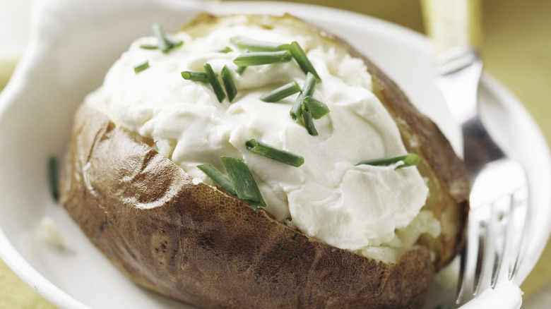 Baked potato with whipped blue cheese