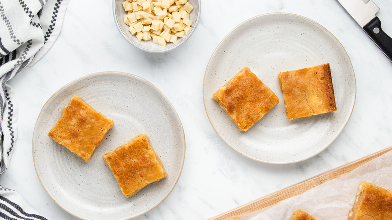 white chocolate blondies on plates