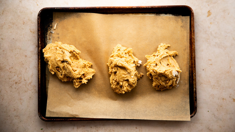 Blobs of dough on tray