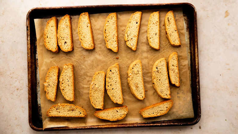 Twice baked cookies on tray