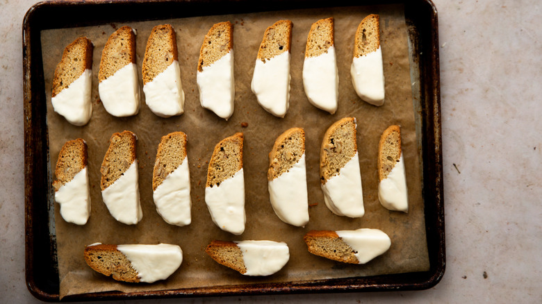 Cooling biscotti on sheet tray