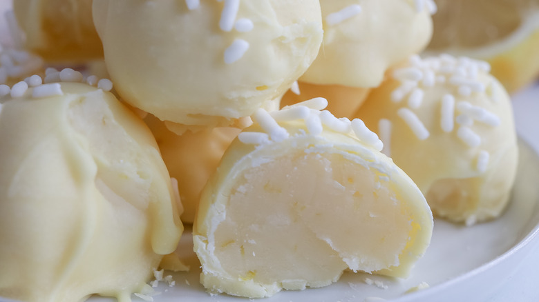 white chocolate lemon truffles close-up