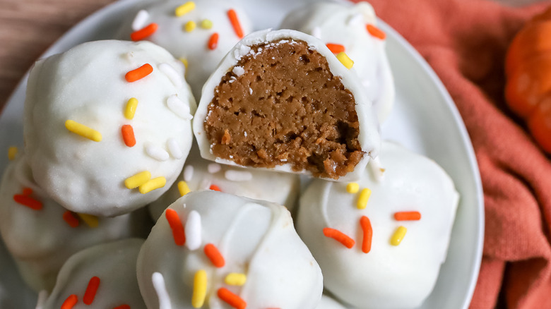 pumpkin spice truffles in a bowl