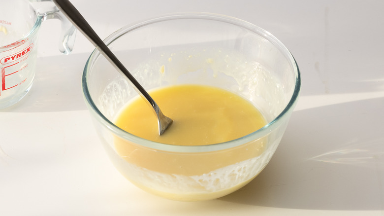 White chocolate ganache in bowl 