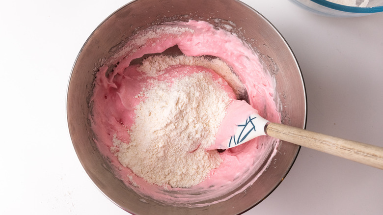 Folding almond flour into meringue 