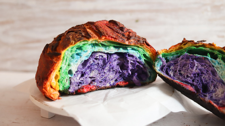 white chocolate rainbow sourdough