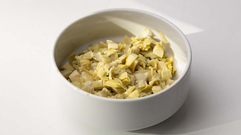 chopped artichokes in a bowl