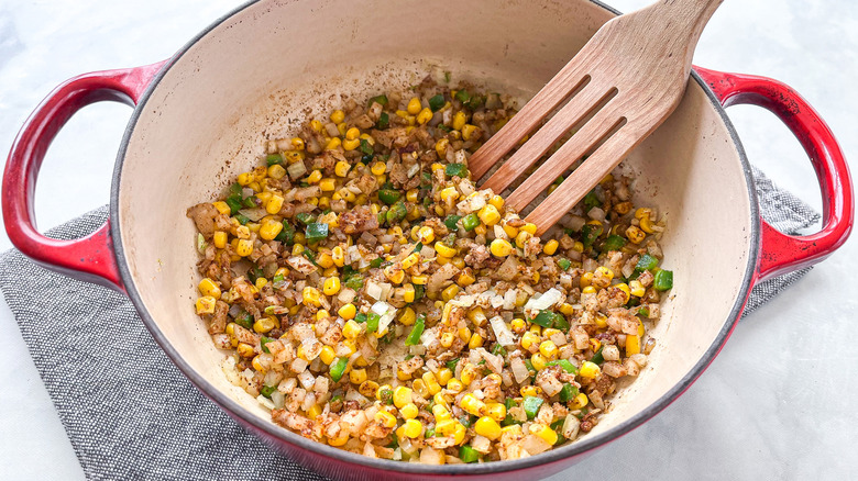 vegetables and spices in pan