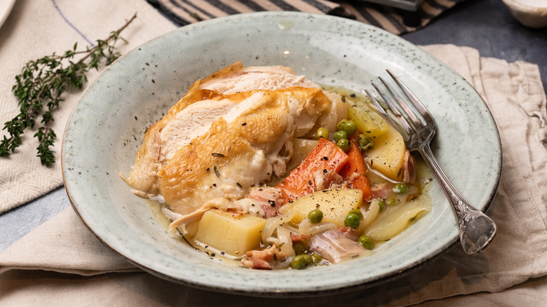 Serving of chicken pot roast in bowl