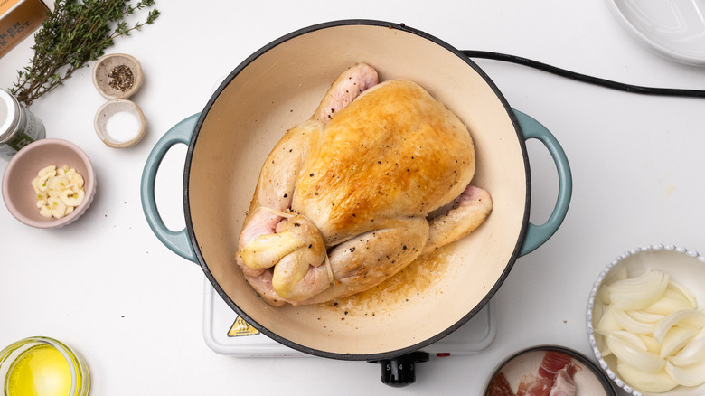 Chicken browning in pot