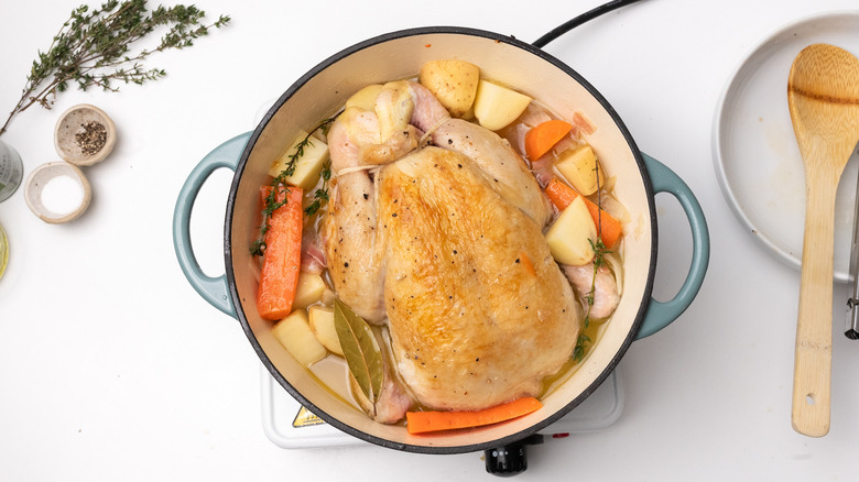 Chicken pot roast in Dutch oven