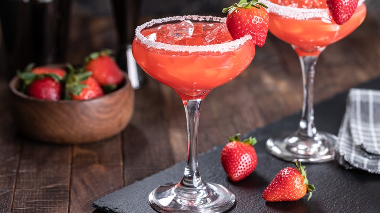 Strawberry cocktails with salted rim