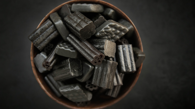 bowl of black licorice candy