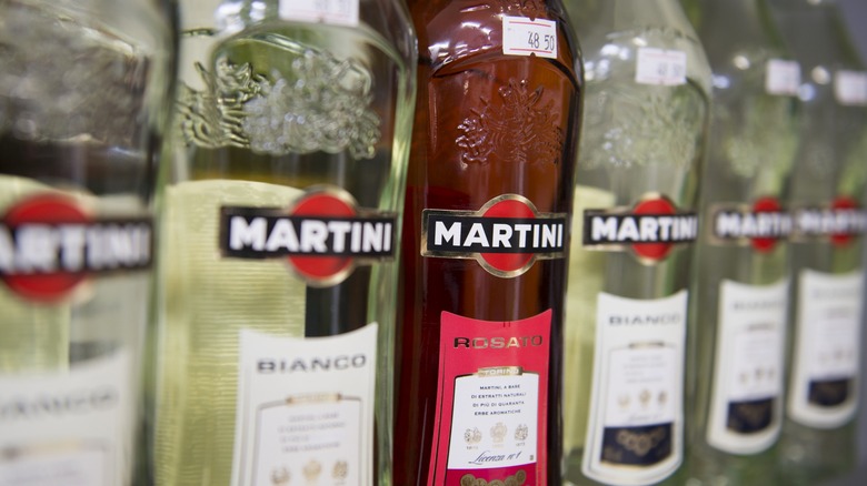 A row of Martini vermouth bottles