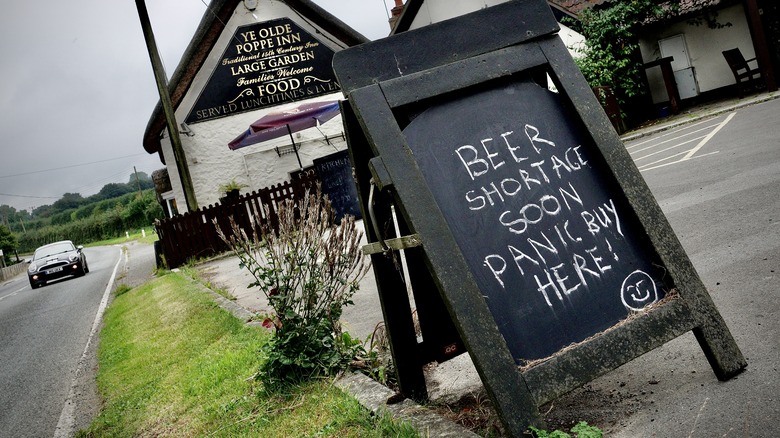 sign declaring beer shortage