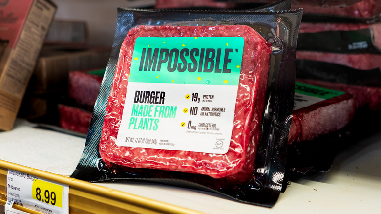 Impossible meat on grocery store shelf 