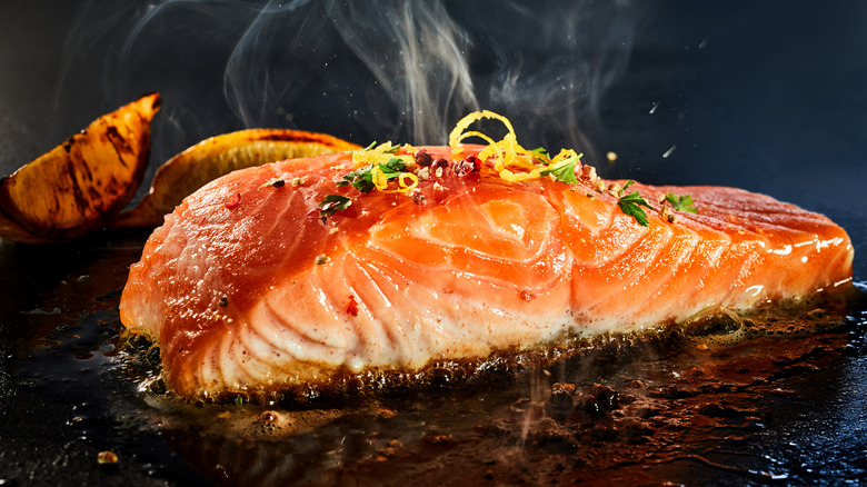 Salmon being cooked