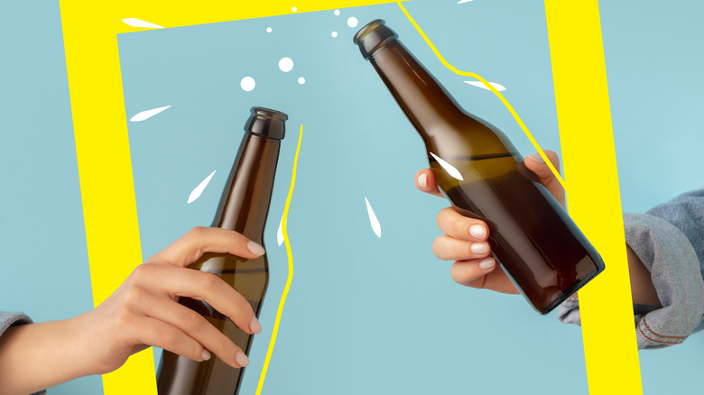 Clinking beer bottles