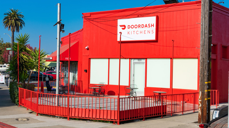 Doordash kitchens red building patio