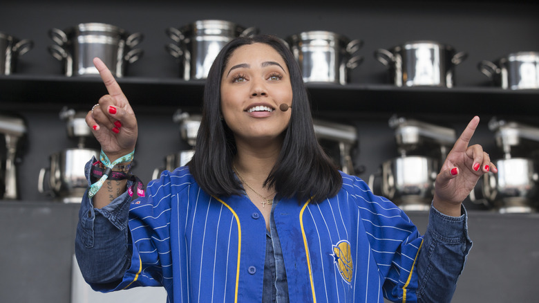 Ayesha Curry cooking presentation metal pots