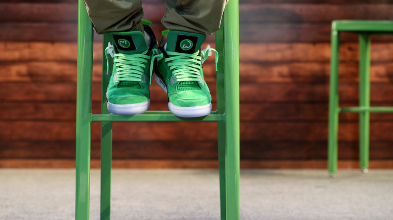 green sneakers green bar stool