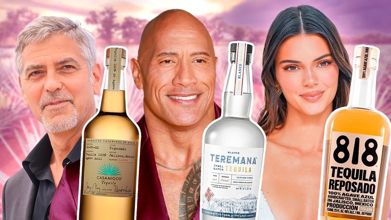 celebrity faces and tequila bottles