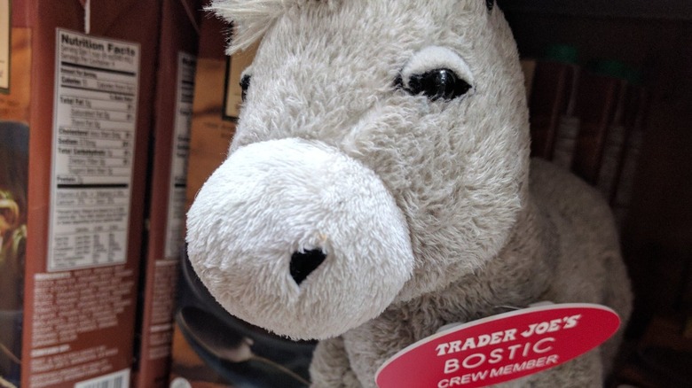 stuffed animal on a Trader Joe's shelf