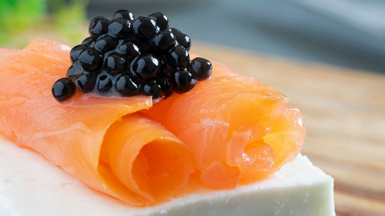 Cheese, salmon, and Beluga caviar