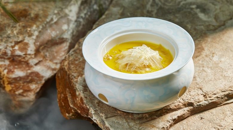 bird's nest soup in a white bowl