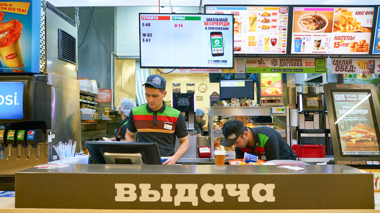 Employees working at Russian Burger King