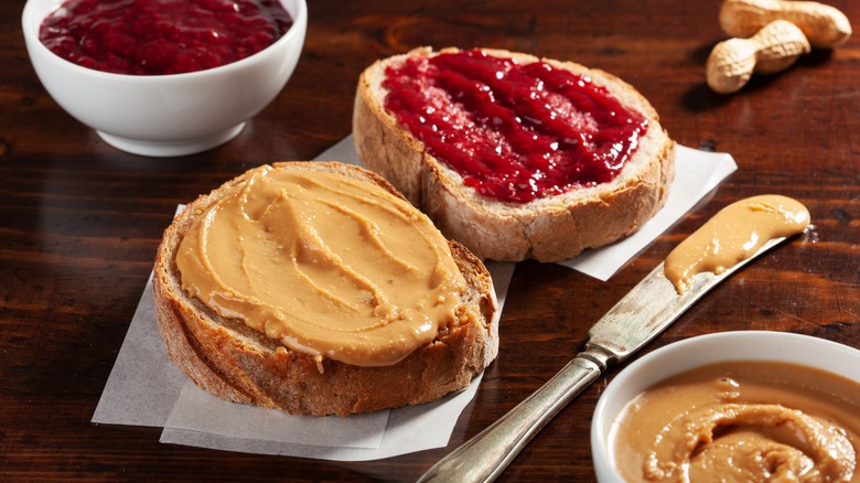 Peanut butter and jelly sandwich halves