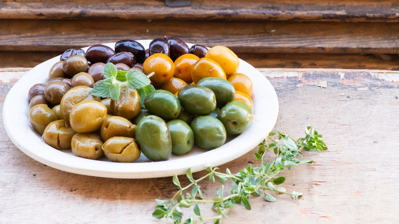 olive assortment on plate