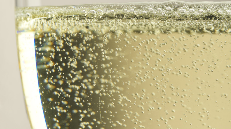 close up of champagne bubbles
