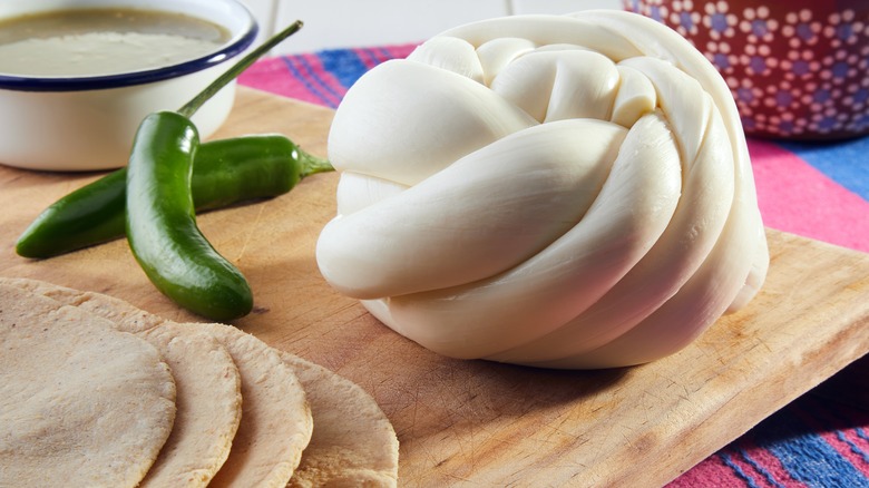 queso oaxaca with chile and corn tortillas