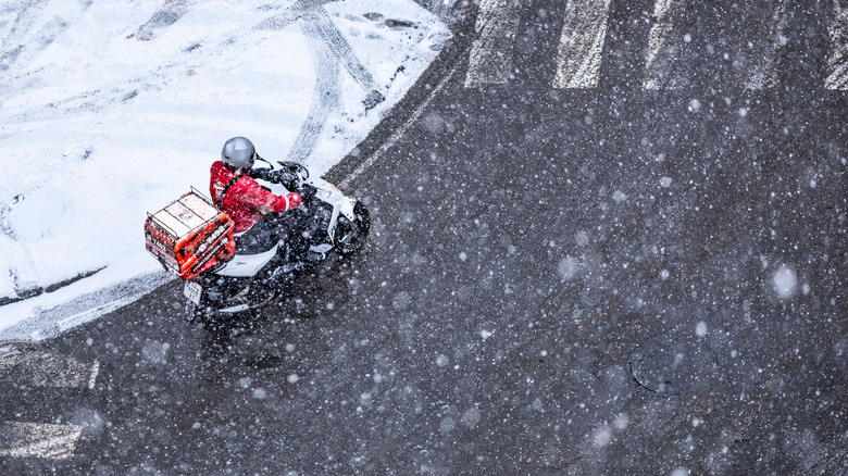 delivering food in snowstorm