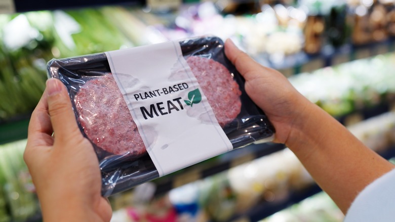 Plant-based meat in grocery store 