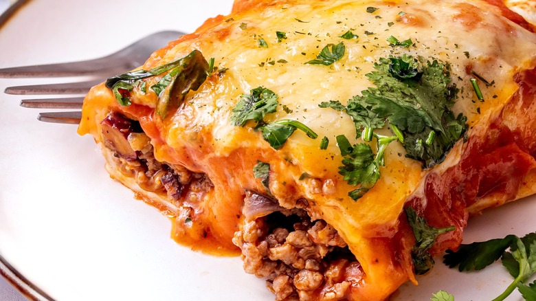 beef enchiladas on a white plate