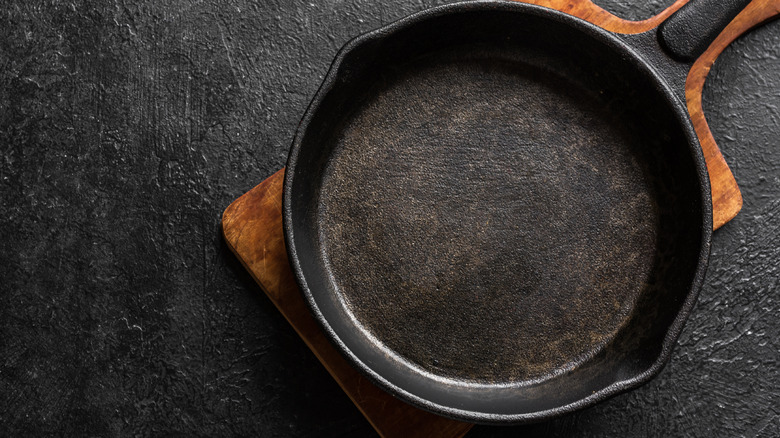 cast iron skillet and scoop