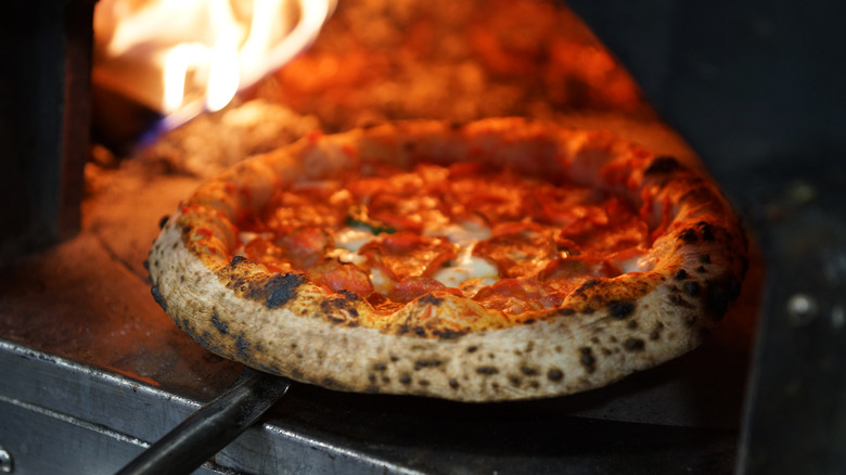 pepperoni pizza in oven