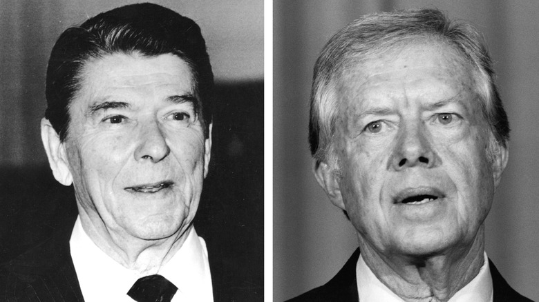 portrait of presidents Reagan, Carter