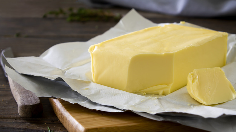 Butter block on a cutting board