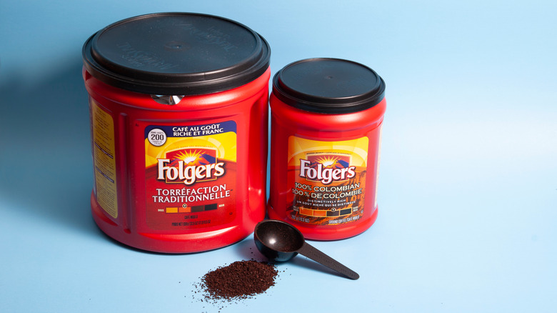 Containers of Folgers coffee