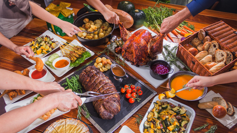 Guests at a buffet table