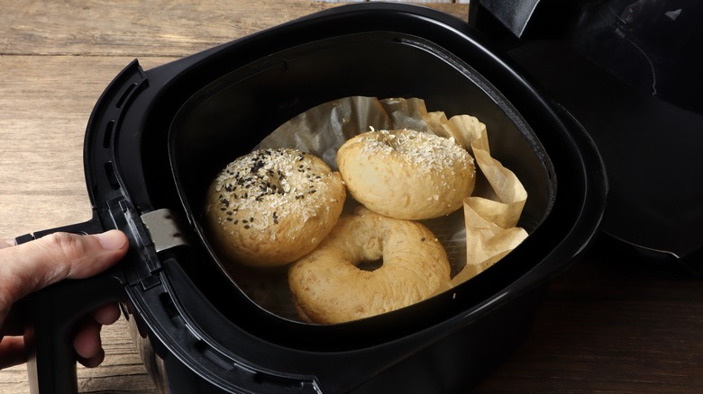 Bagels in an air fryer basket